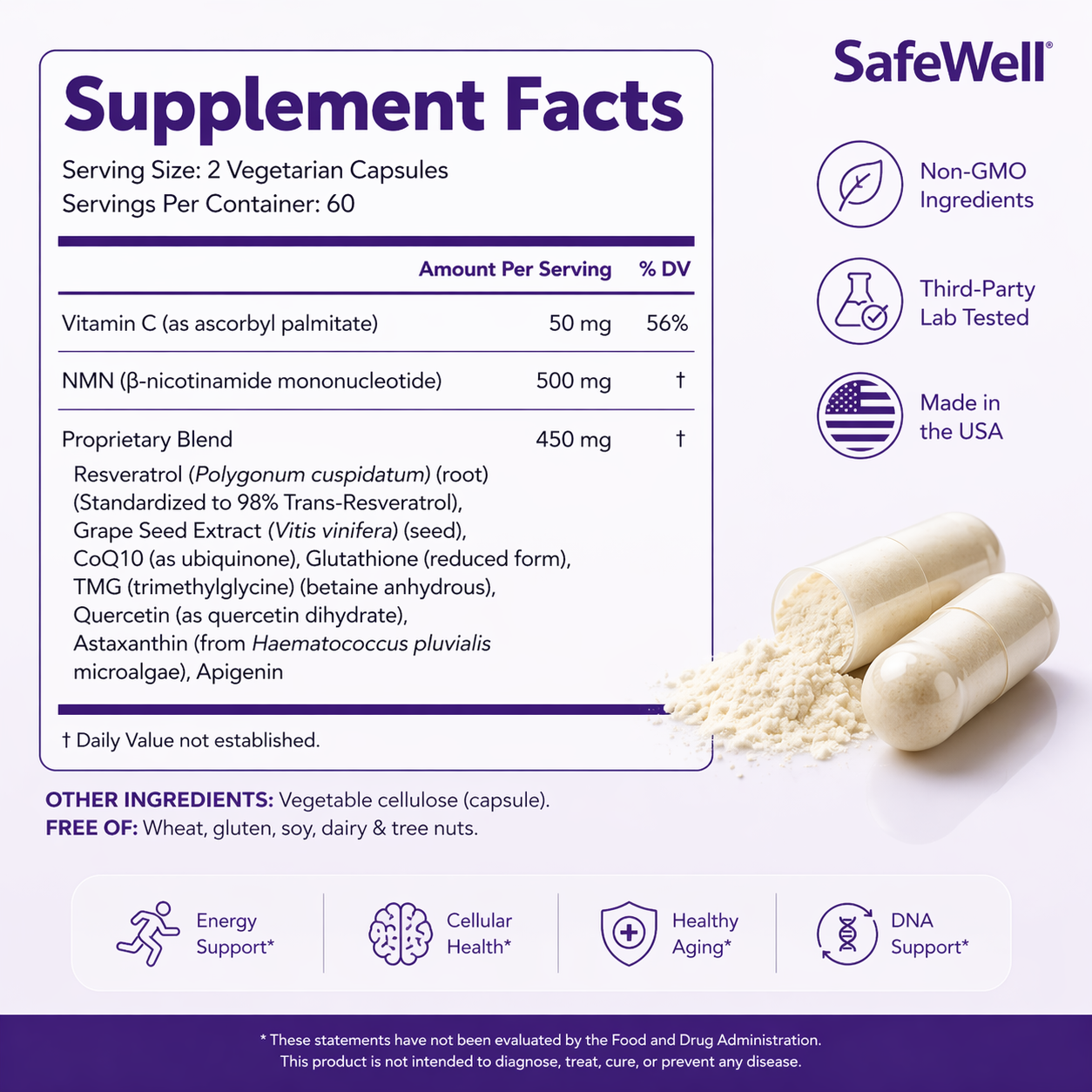 SafeWell™ NMN 10X Blend – Advanced NAD+ Energy & Longevity Complex