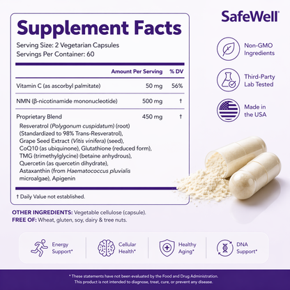 SafeWell™ NMN 10X Blend – Advanced NAD+ Energy & Longevity Complex