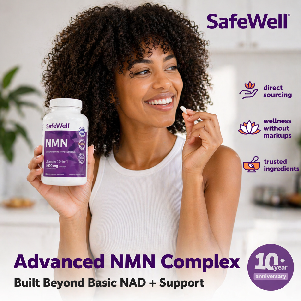 SafeWell™ NMN 10X Blend – Advanced NAD+ Energy & Longevity Complex