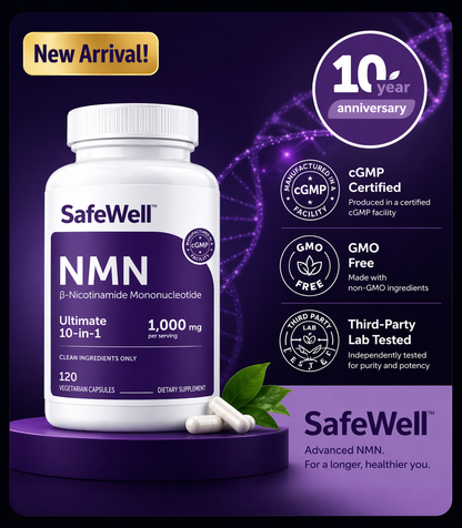 SafeWell™ NMN 10X Blend – Advanced NAD+ Energy & Longevity Complex